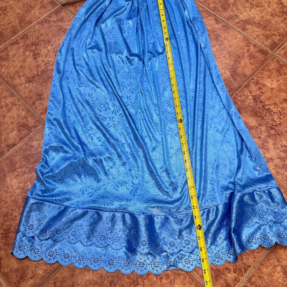Vintage Boho Prairie Floral Coquette Lace Trim Maxi Skirt Women L Blue